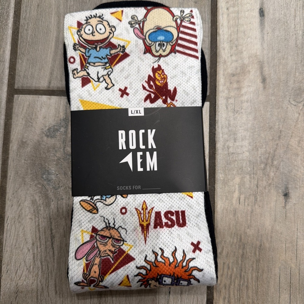 NCAA ASU Arizona State Sun Devils - Nickelodeon Ren Stimpy Rock 'Em Socks NEW!!!